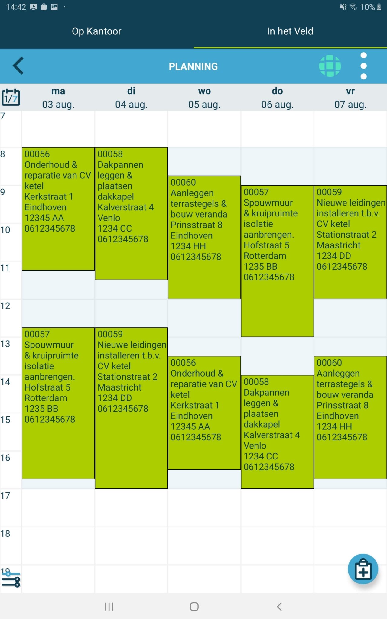 Digitale werkbon planning