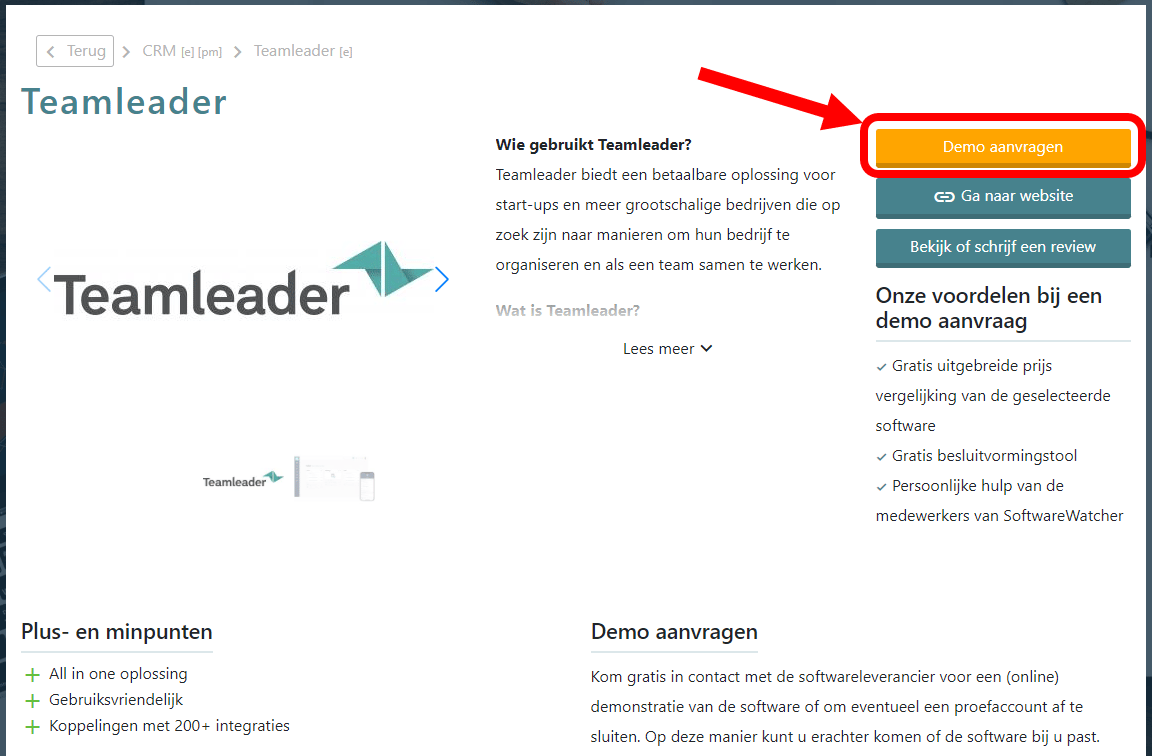 Software demonstratie aanvragen profiel pagina